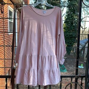 True Craft Light Pink Long Sleeves Tiered Tunic Top Mini Dress Peplum Shirt L